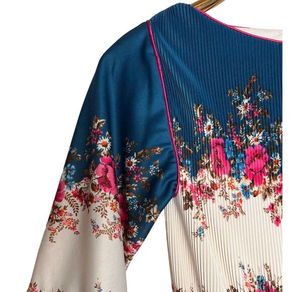 Vintage 70s Piccolo Size 4 Floral Dress Plisse Bodice Cotton Blend Disco - Picture 4 of 8